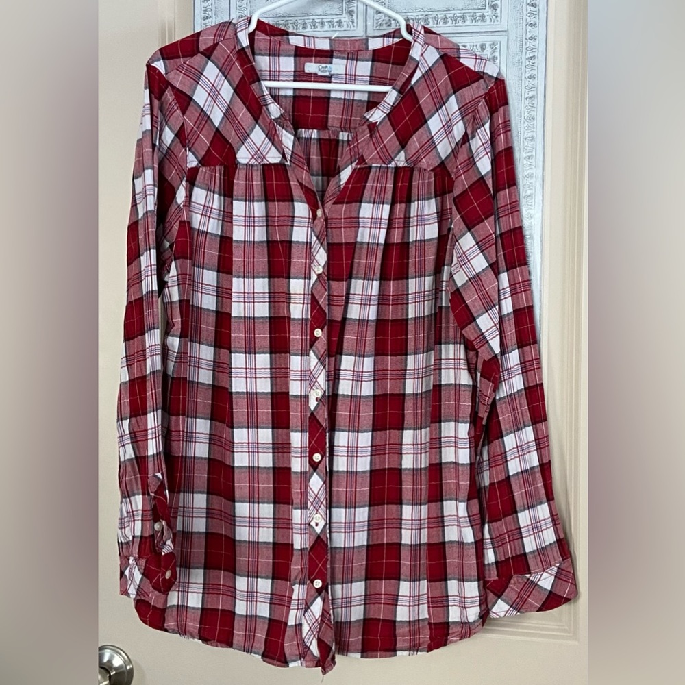 Gently Worn Croft&Barrow Sz-XXL Red Plaid Button-Up Flannel Wintertime Warm Top🎄 - Picture 10 of 16